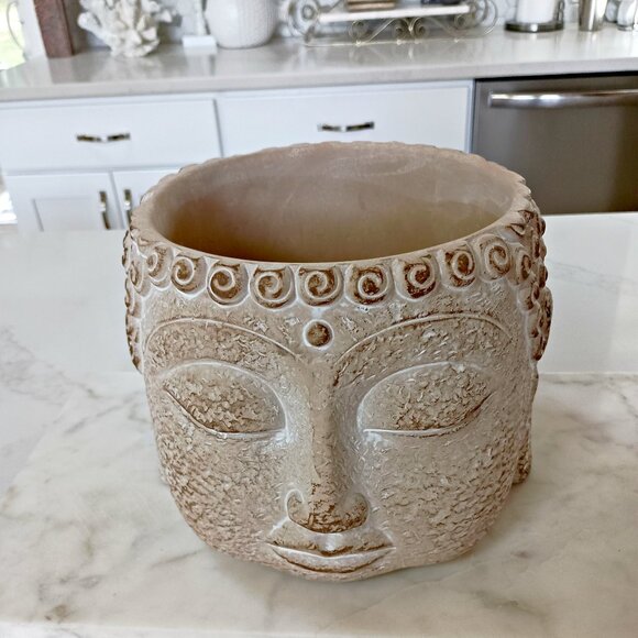 NEW! ORNATE BUDDAH CEMENT PLANTER POT ZEN - Picture 1 of 5